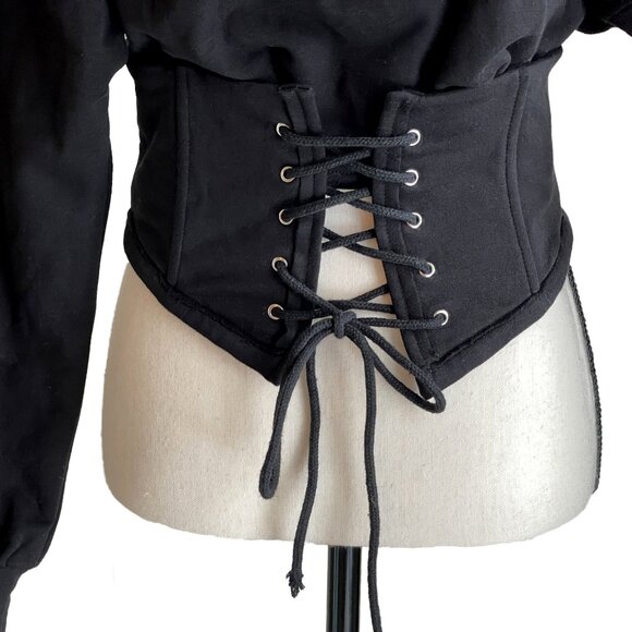 AKIRA Corset Sweatshirt Hoodie Black Tufted Applique Trim Size Small - Picture 6 of 9